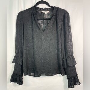 BB Dakota Black Lace Blouse with Floral Design